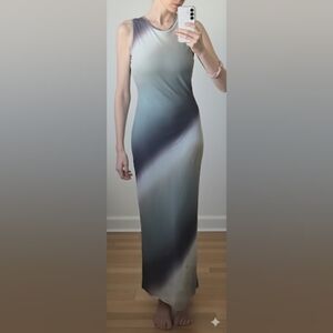 🌌 Dreamy Whimsigoth Ombré Bodycon Maxi Dress *NEW* Green Grey Purple Size Med